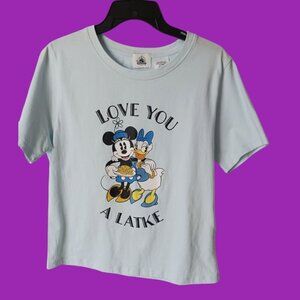 Disney Mickey & Daisy Duck Hanukkah T-shirt "Love You A Latke"SZ Small Blue